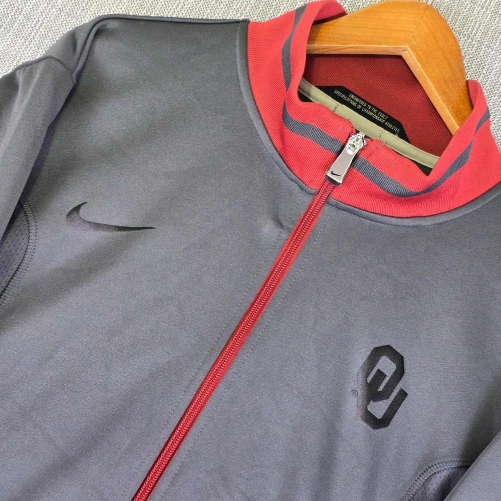 Oklahoma Sooners Nike Track Jacket Mens L Gray Full Zip Dri-FIT Team Issued NCAA